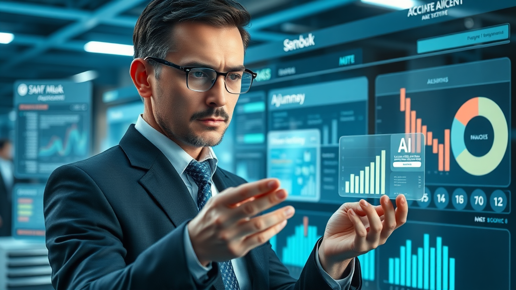 ai overview futuristic search engine interface business professional examining digital ai summary effects website visibility