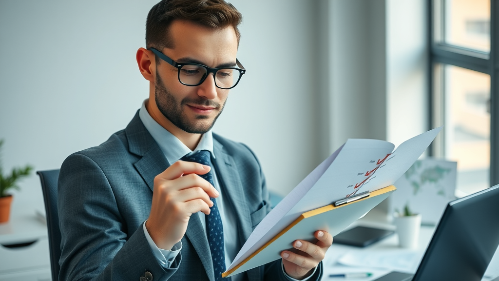 Business owner ticking off digital footprint analysis checklist for London business — clipboard, maps, digital devices